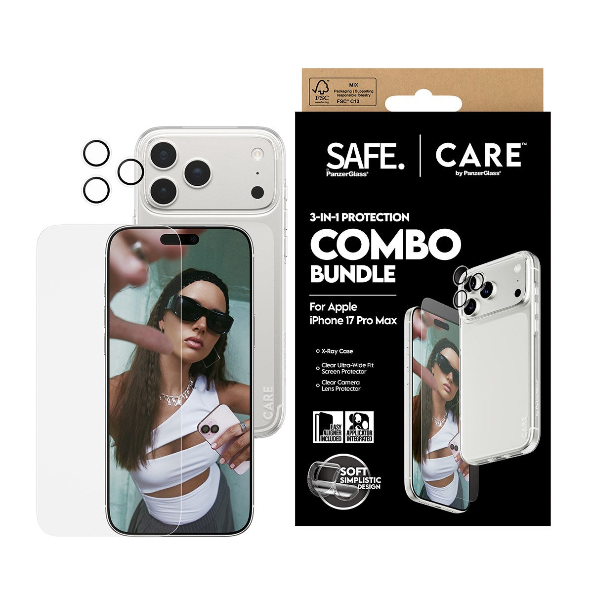 SAFE. | CARE by PanzerGlass® 3-in-1 Combo Pakke iPhone 17 Pro Max